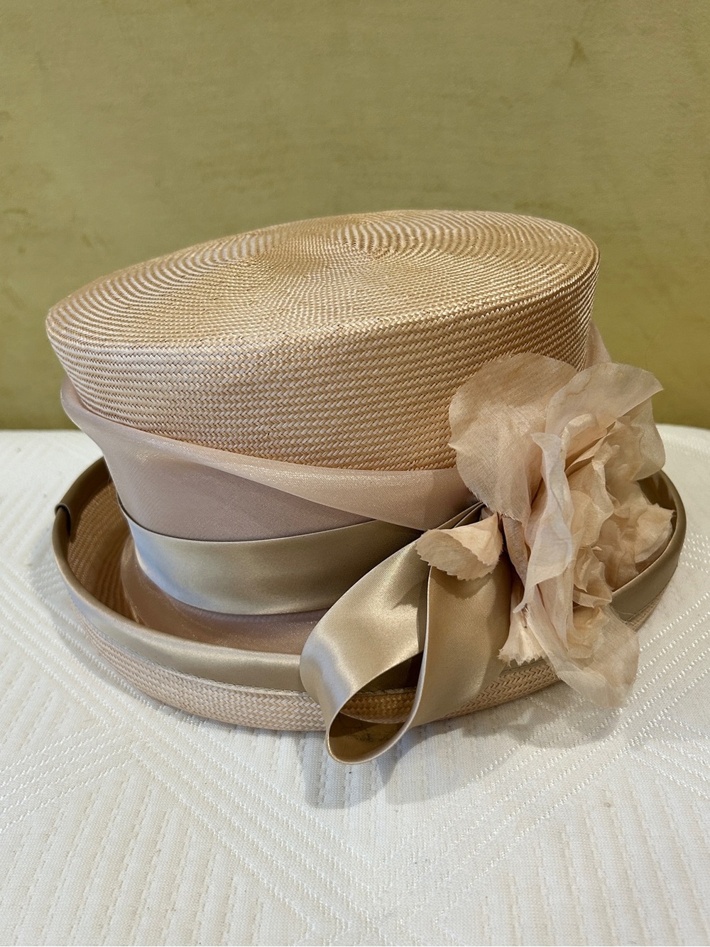 Andre Canadian Hat Champagne Satin-Trim Straw Hat with Floral Accent